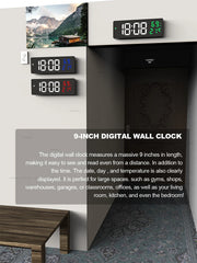 9“ Digital Wall Clock Large LED Screen Temperature Humidity Display Electronic Alarm Clock Home Decoration 12/24H Table Clock
