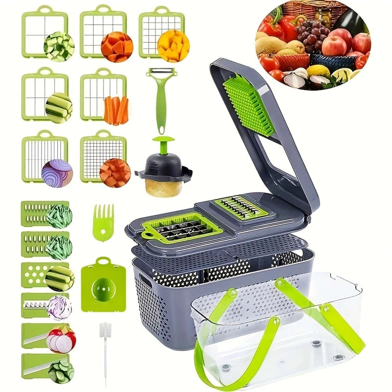 A Set of 22-Piece Vegetable Cutter, Multifunctional Fruit Vegetable Cutter, Manual Food Grater, Container Vegetable Cutter