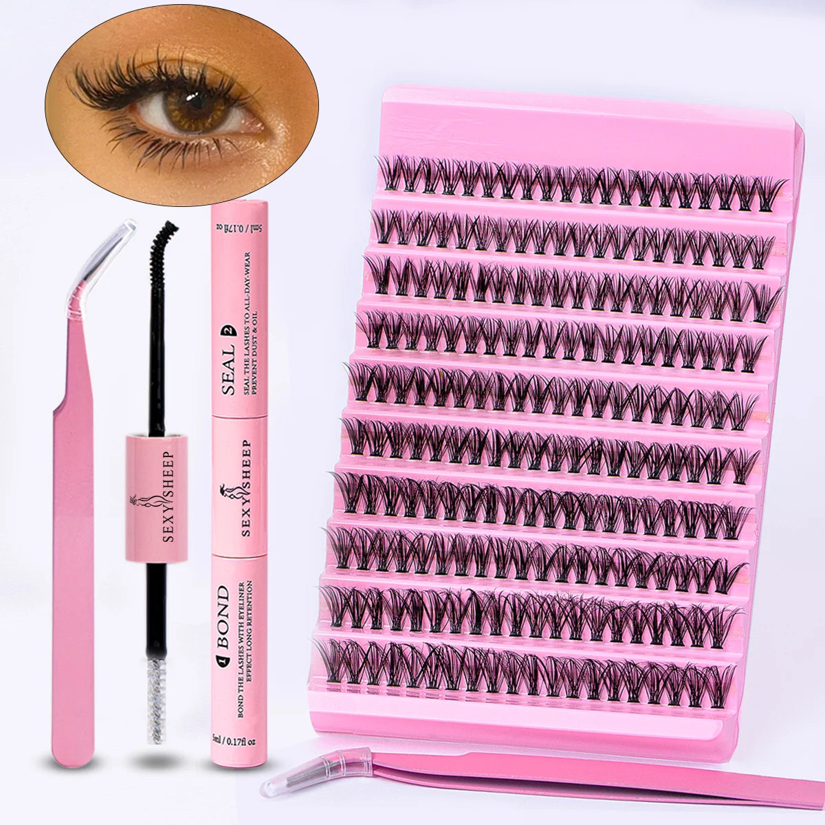 DIY Eyelash Extension Kit 200Pcs Individual Lashes Cluster D Curl, 8-16Mm Mix Lash Clusters with Lash Bond and Seal and Lash App